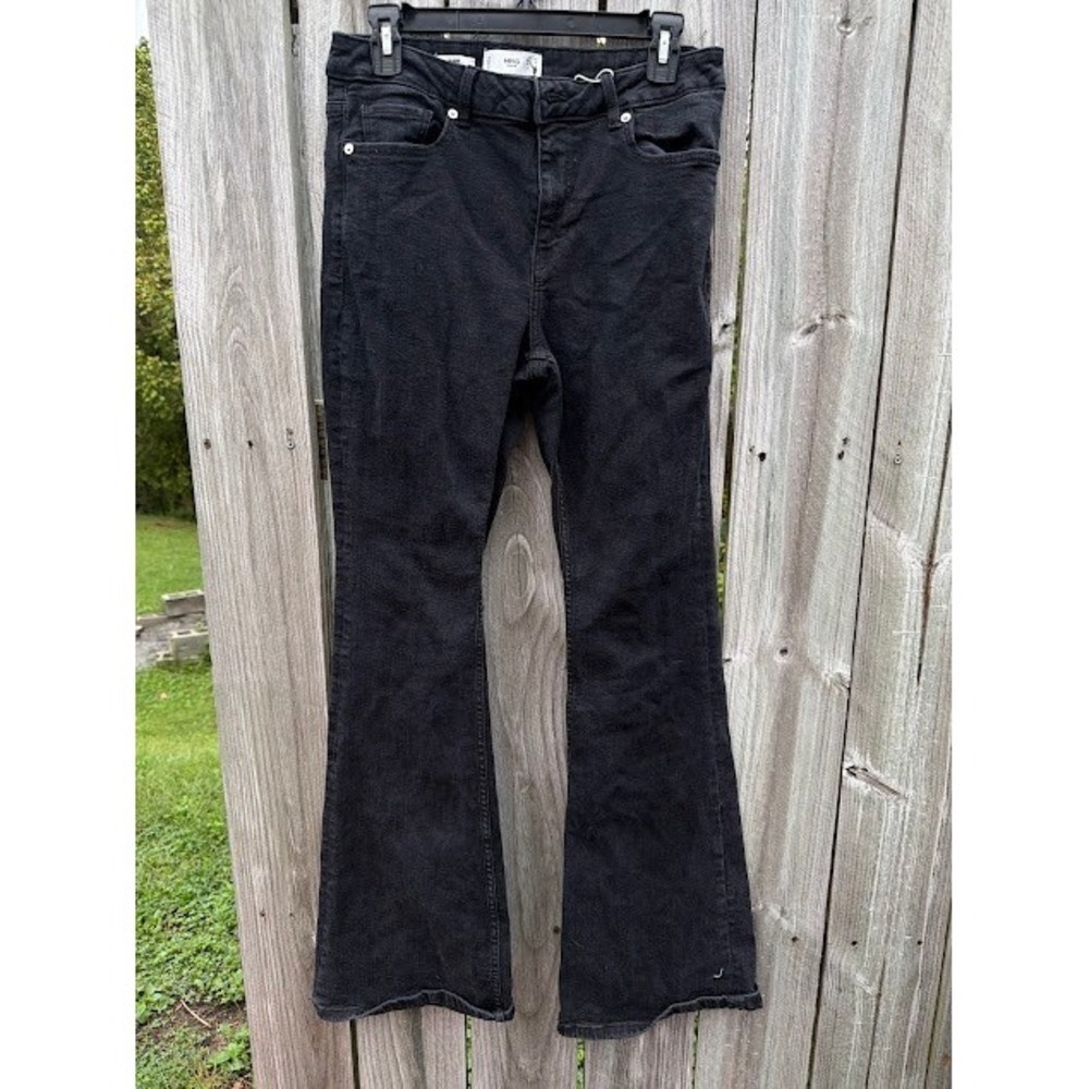 Retro Boho Mango Denim Flare Jeans 10 Black High Waisted Bell Bottoms